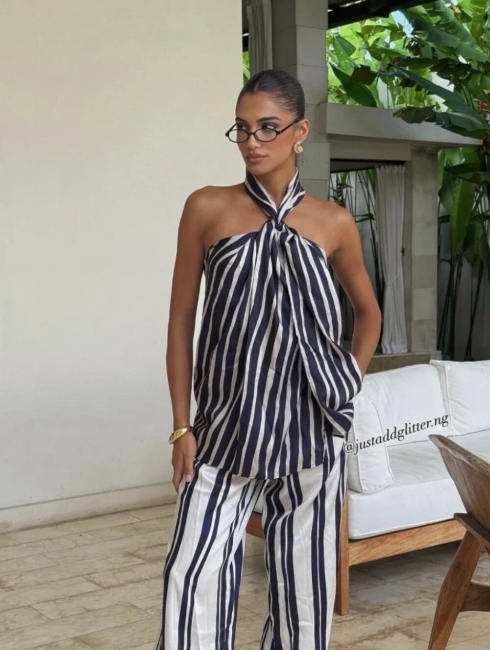 Viral Zara s Navy Striped Pant & Halter Top set NWT-Med-revole - Picture 4 of 15